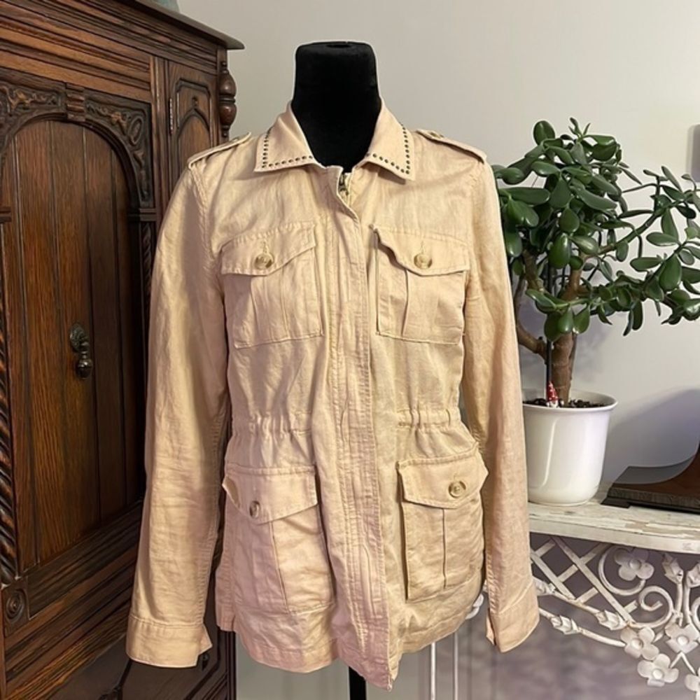 Lucky Brand Linen Utility Embellished Jacket Size S Lightweight